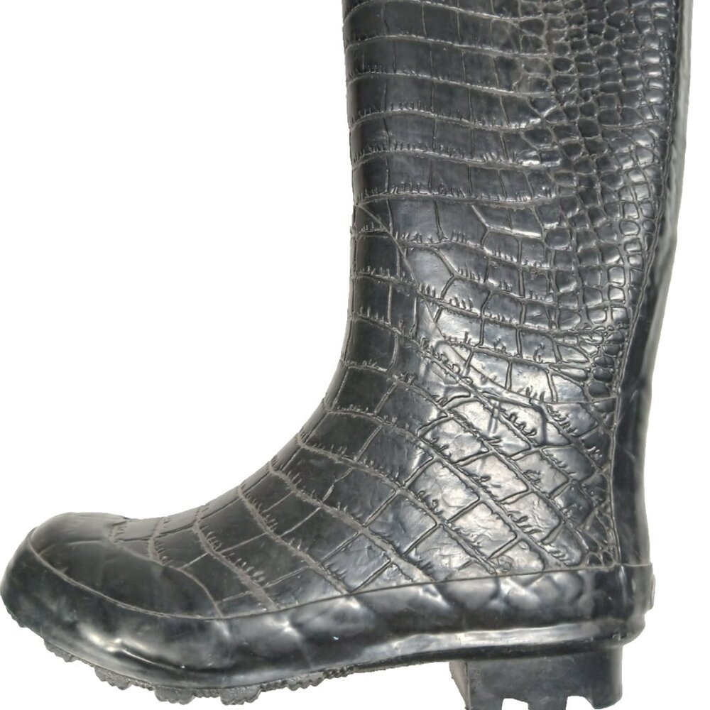 Steve Madden Rainey Black Croc Embossed Rubber Rain Boots Women's 7 Great Cond